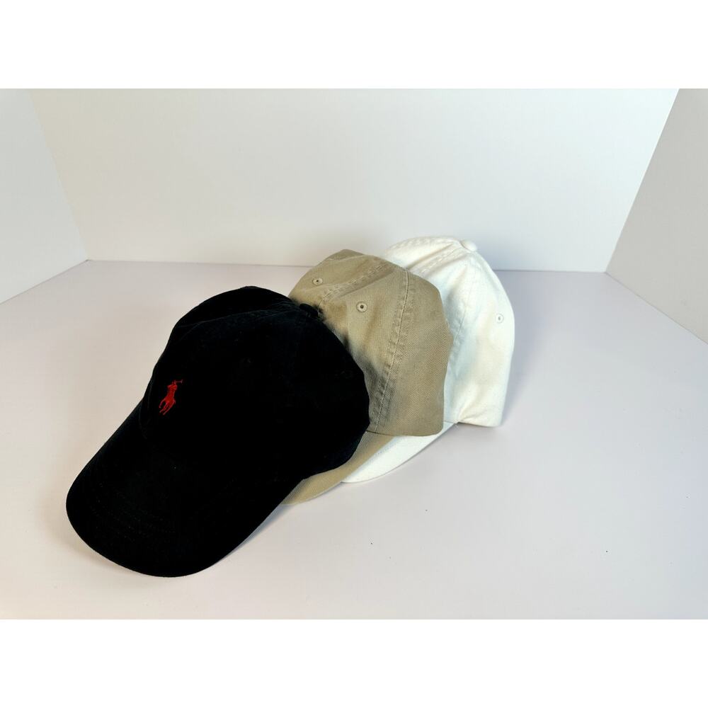 Ralph Lauren Cotton Baseball Caps Bundle of 3 White Tan Black Embroidered Logo - Picture 16 of 16